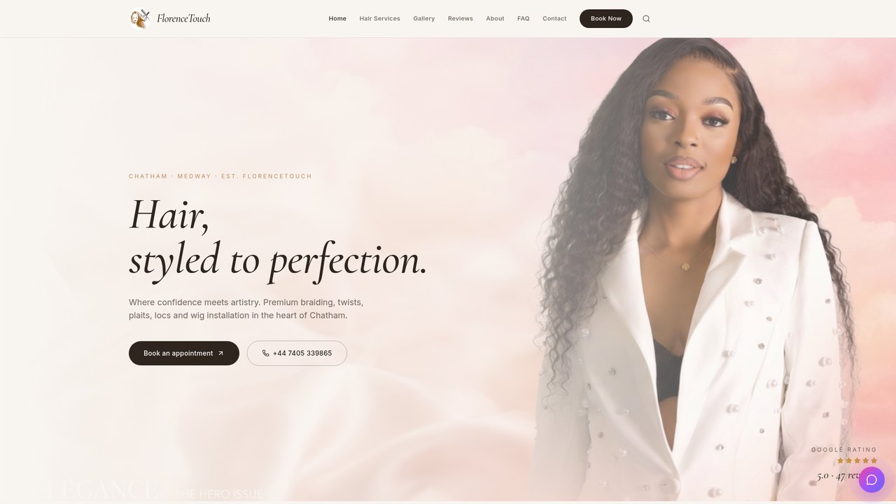 Website designed for Florence Touch Hair & Beauty